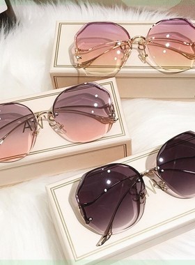 速发202新款无边框切边墨防韩版潮圆外大框镜紫脸线太镜