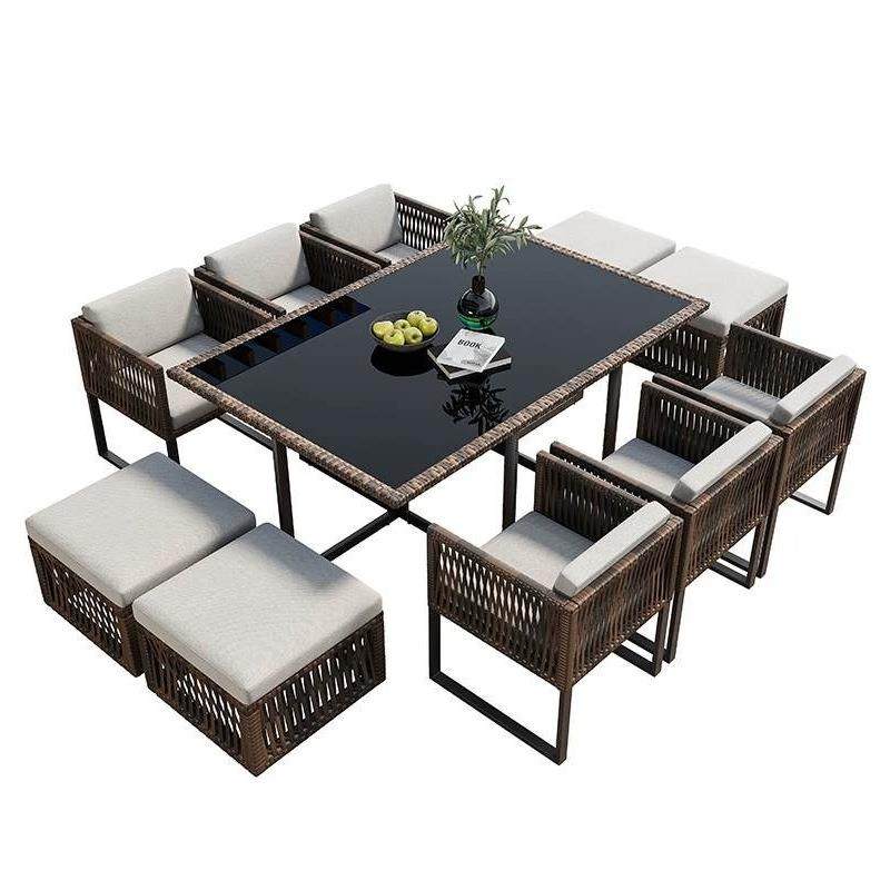 庭院露户外墅桌椅藤24-9-28-编长桌餐别厅露台天餐桌藤椅三件套收,淘宝优惠券,粉丝福利购,淘宝优惠卷