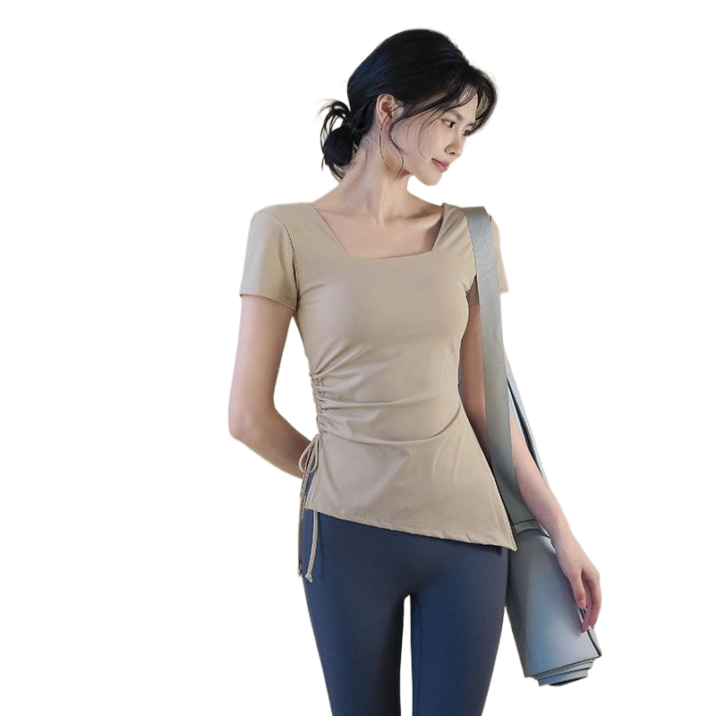 LULU带胸垫短袖T恤女春秋新款运动瑜伽上衣高级感方领内搭亲肤透,淘宝优惠券,粉丝福利购,淘宝优惠卷