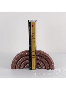 现代简桌约创板意水磨石书书靠书立YIQ样房档售楼处桌面书书架摆