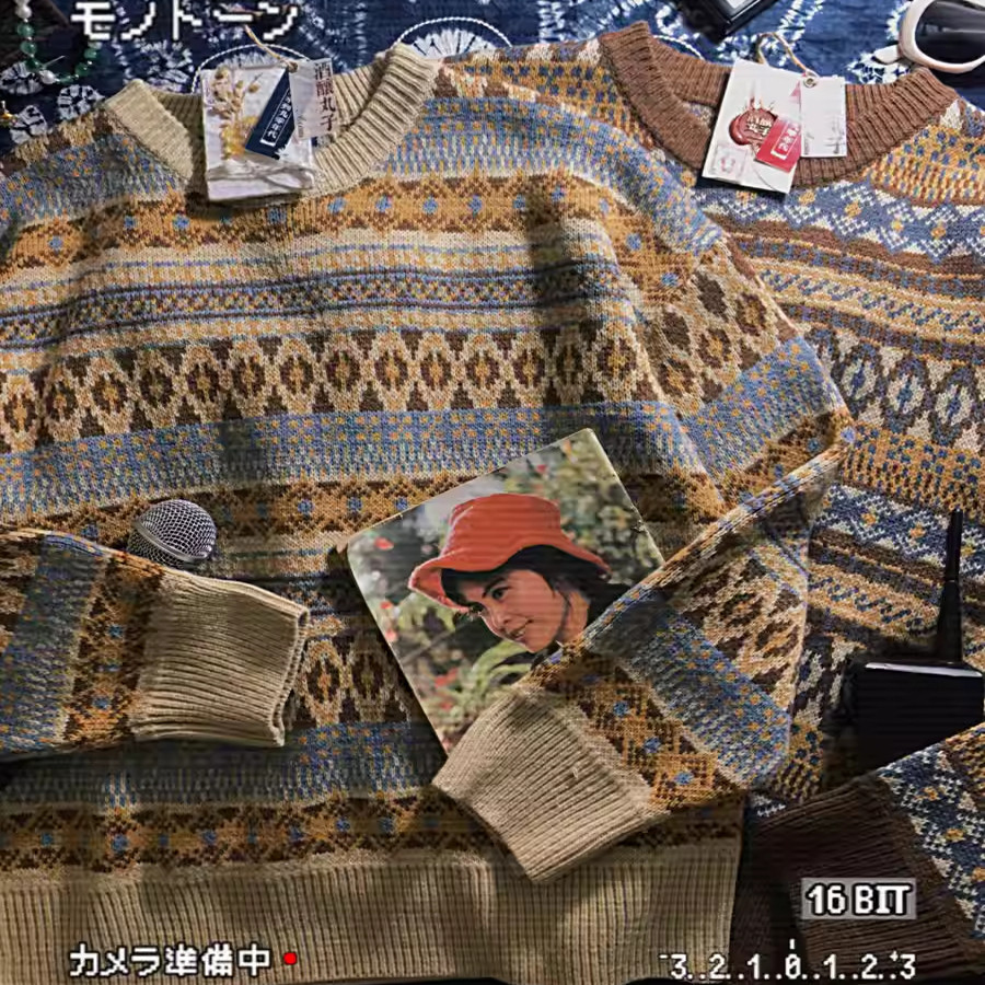 酒酿丸子ALOHA 复古港风小众慵懒费尔岛毛衣秋冬情侣装条纹针织衫