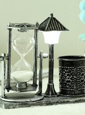 复古怀旧流砂沙漏路灯笔筒宿舍卧室白色变色小夜灯创意装饰品摆件