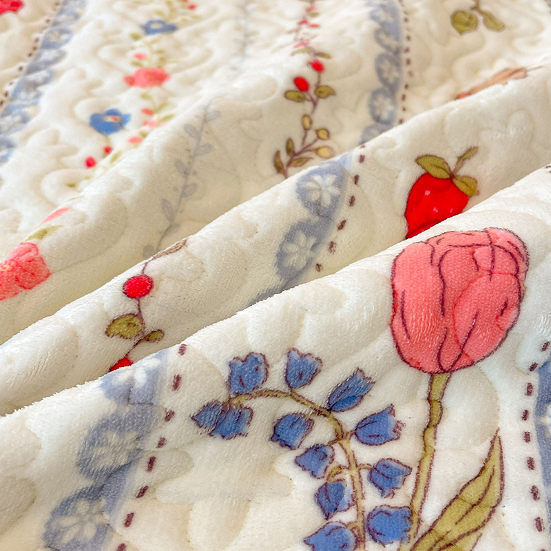 速发牛奶绒花边床盖冬季保暖珊瑚法兰榻绒防米榻滑三件式床组加厚 - 图2