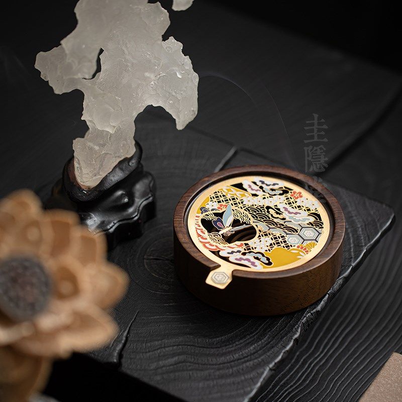 圭隐堂黑檀木檀香盘香炉珐琅彩香C熏炉家用室内功夫茶道香炉摆件,淘宝优惠券,粉丝福利购,淘宝优惠卷