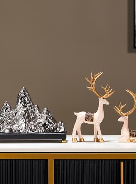 新中式陶瓷金山银山摆件客厅玄关办公室博古O架假山景观装饰工艺