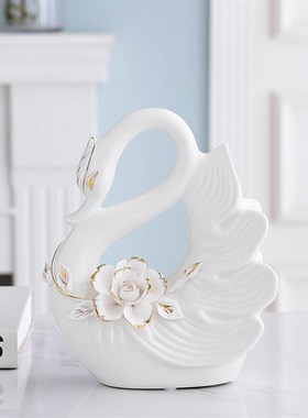 陶瓷天鹅摆件一对装n饰品客厅电视机柜玄关酒柜家居送闺密结婚礼