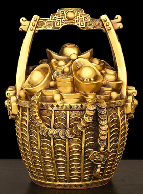 招财纯铜b一桶金摆件聚宝盆存钱罐元宝如意招财进宝家居装饰品摆