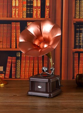 客厅欧式复古留j声机摆件老款大喇叭铁艺模型电视柜装饰品摄影道