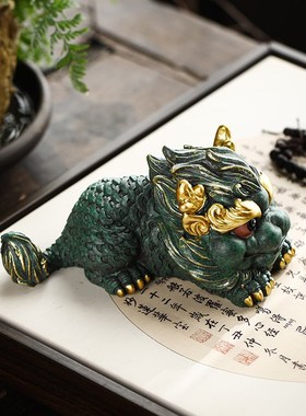 速发国潮创意麒麟一对桌面小摆件客厅办公室中式工位装饰工