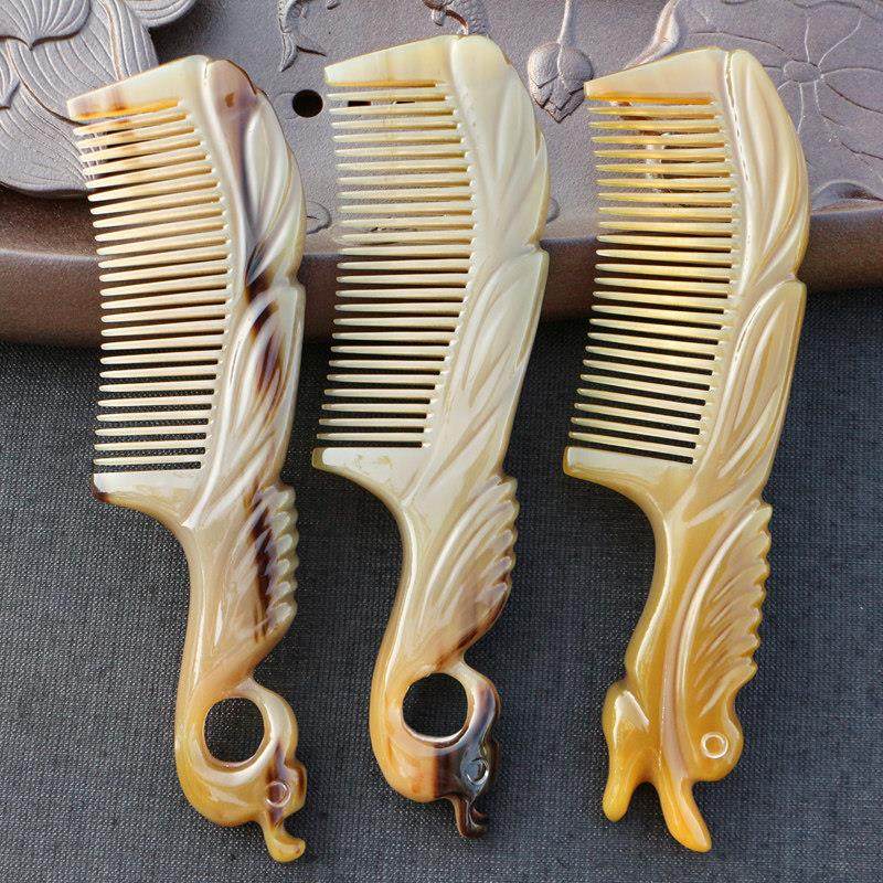 天然牛角梳子密齿梳个人护理清洁头皮洗漱按摩雕刻龙凤头梳长20CM,淘宝优惠券,粉丝福利购,淘宝优惠卷