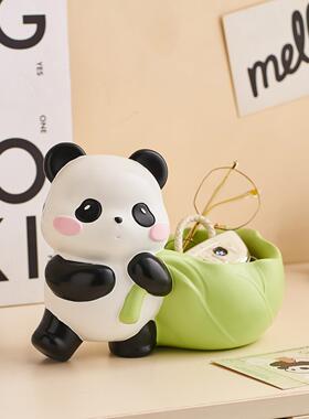 可爱熊猫放钥匙收纳玄关摆件创意鞋柜装饰入户进门口搬家礼物乔迁