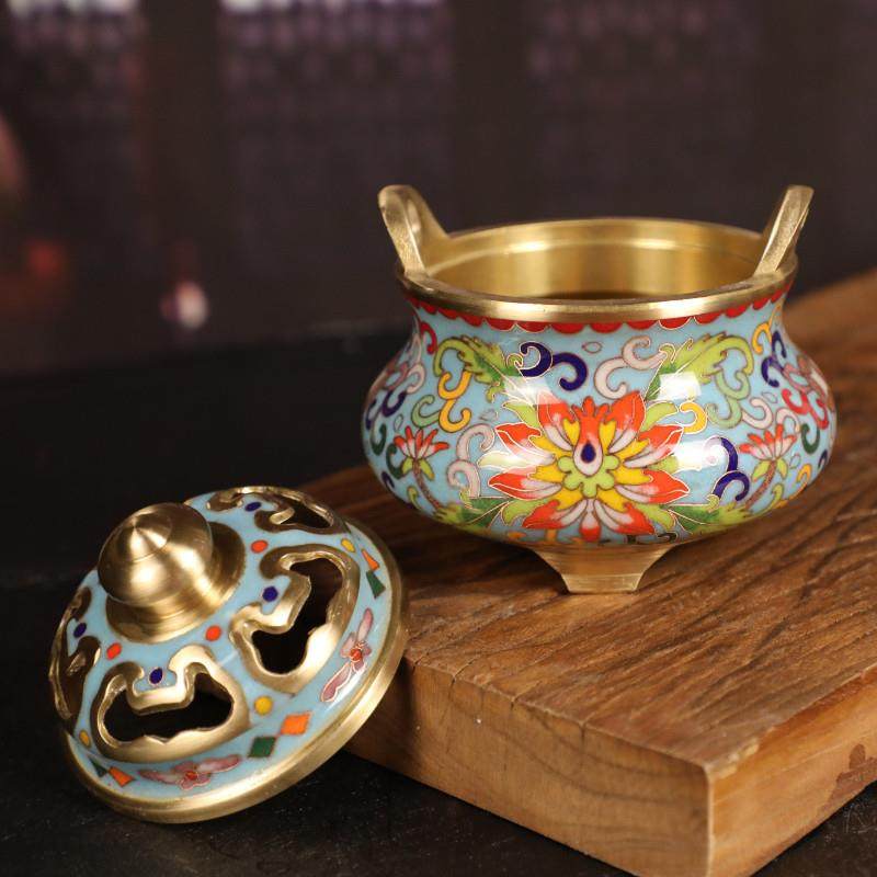 古风景泰蓝香炉纯铜檀香线香插供佛家用室内净化空气盘香薰香炉,淘宝优惠券,粉丝福利购,淘宝优惠卷