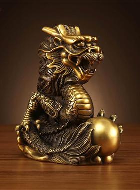 纯铜龙十二生肖龙摆件吉祥物青龙家居客厅桌面工艺品摆设黄铜摆件