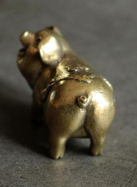 实心纯黄铜办公桌面生肖福猪小摆件古铜茶宠工艺品礼品手把玩件