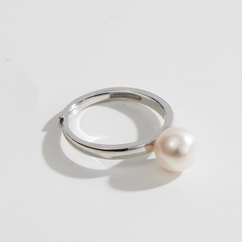 Lilan Jewelry S925 silver nucleated seawater AKOYA pearl ring 7-8mm strong light nearly perfect round simple hand jewelry