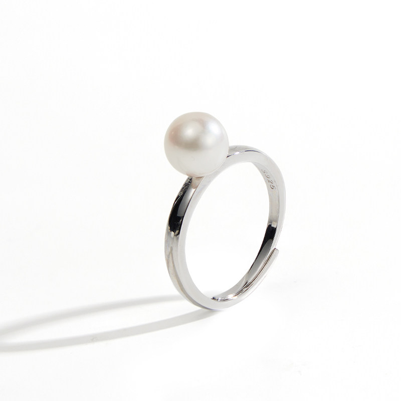 Lilan Jewelry S925 silver nucleated seawater AKOYA pearl ring 7-8mm strong light nearly perfect round simple hand jewelry