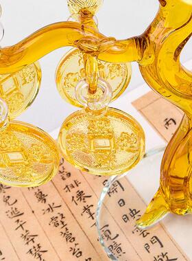 特价大小黄水晶铜钱摇钱树摆件家居客厅酒柜装饰品乔迁礼品招财树