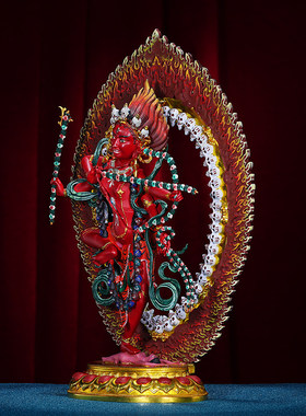 尼泊尔工艺作明佛母铜佛像藏式居家佛像摆件手工錾刻彩绘佛像摆件