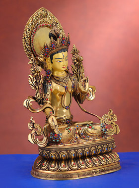 尼泊尔工艺白度母铜佛像摆件藏式居家供奉白度母佛像铜像7寸/1尺
