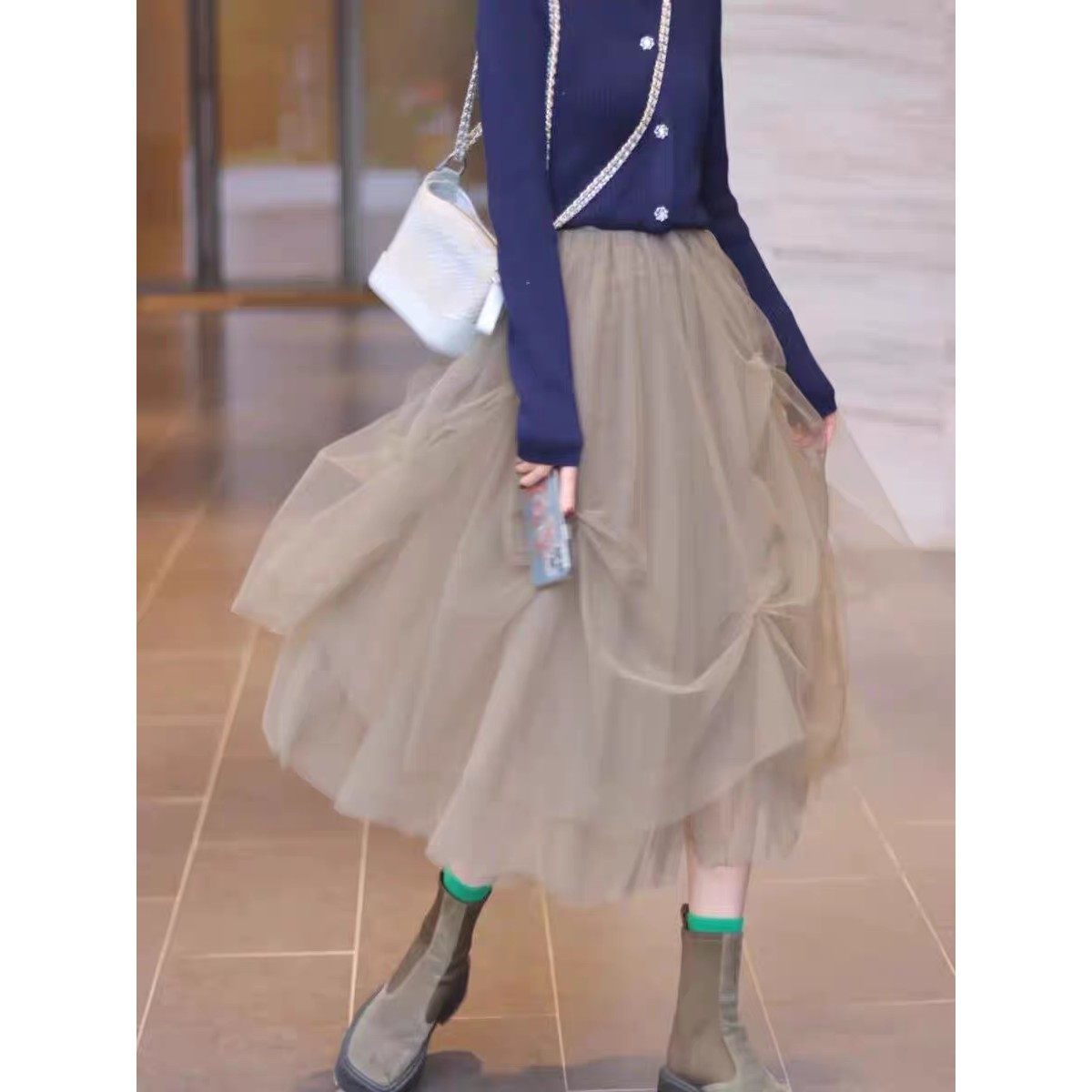 法国Rouje Rosella?盐系轻熟针织开衫高腰蓬蓬网纱半身裙两件套,淘宝优惠券,粉丝福利购,淘宝优惠卷