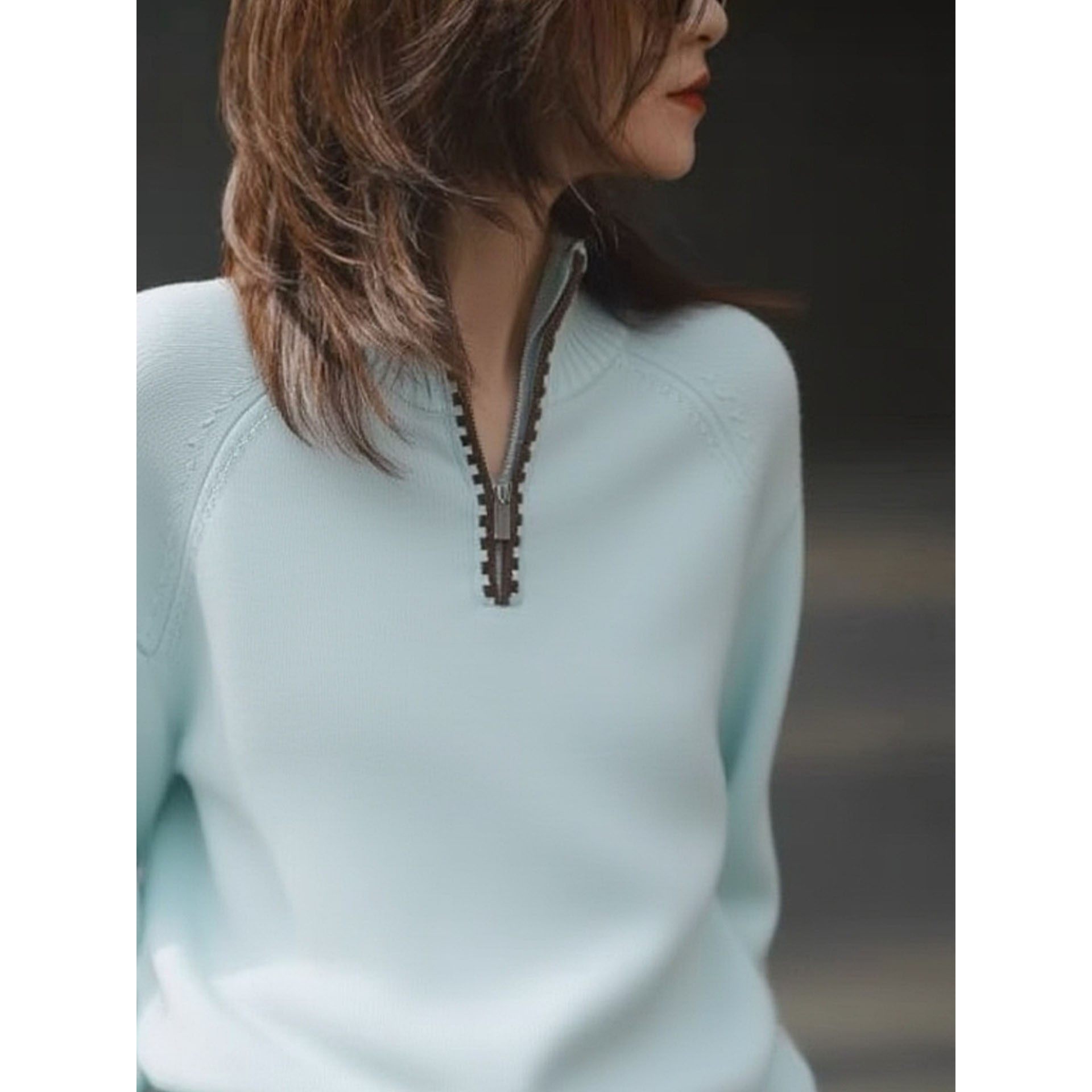 蓝色半拉炼高领毛衣女2025新款秋冬内搭可外穿高级感套头针织上衣,淘宝优惠券,粉丝福利购,淘宝优惠卷