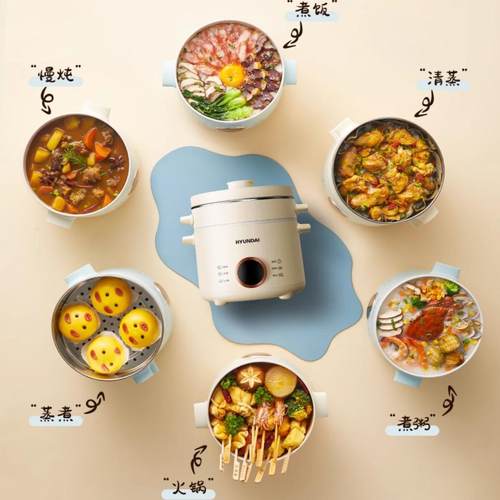韩国HYUNDAI迷你电饭煲家用2L电煮锅宿舍多功能电饭锅不锈钢蒸笼 - 图2