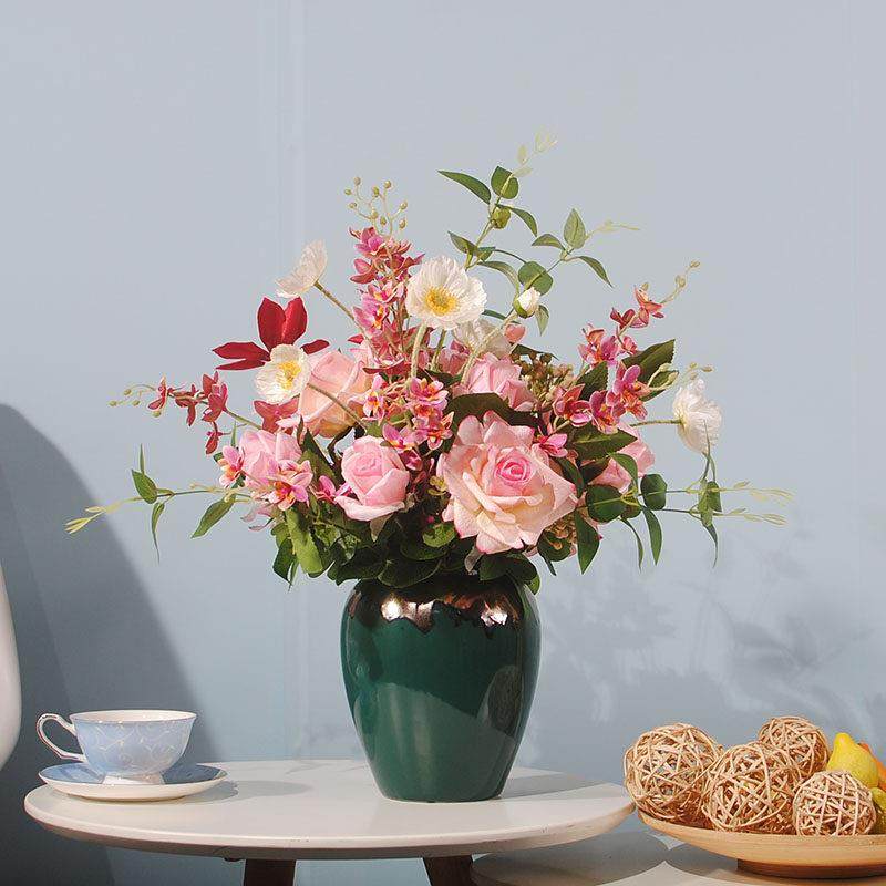 餐桌上的装饰花卉轻奢风手感保湿玫瑰客厅高端摆花高档新款仿真花,淘宝优惠券,粉丝福利购,淘宝优惠卷