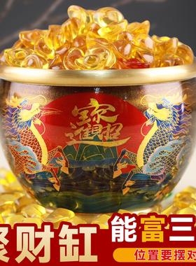 百福铜缸黄铜米缸狮头摆件家居客厅玄关招聚财铜水缸存钱罐聚宝盆