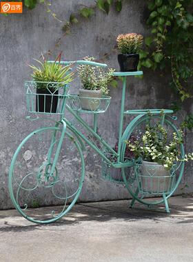 创意店铺橱窗装饰拍摄落地摆件道具家居饰品自行车服装店铁艺花架