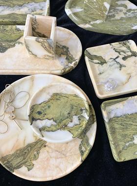 绿野仙踪轻奢托盘家用大理石置物盘首饰收纳绿色大理石香薰盘摆件