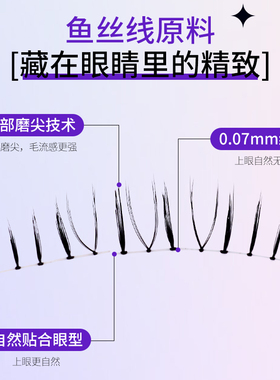 鱼小丫下睫毛葵花新款自然仿真X09分段式眼睫毛女鱼丝线透明圆梗