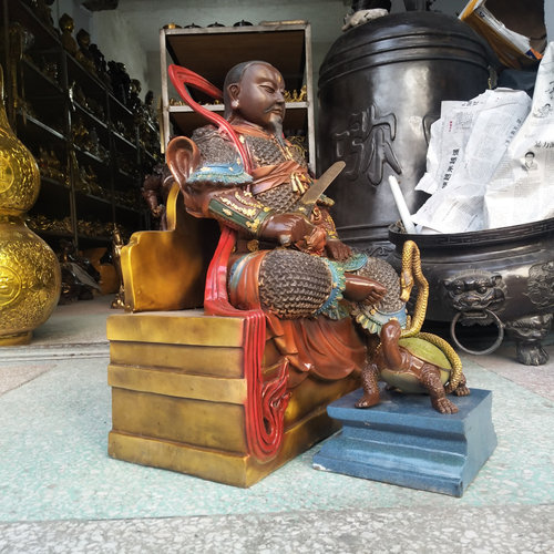 真武大帝铜像摆件玄天祖师爷三眼彩绘家居佛堂平安供奉大小号摆件 - 图2