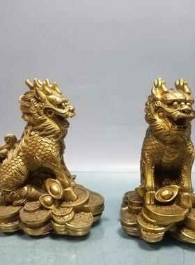 铜元宝麒麟神兽摆件一对招财家居