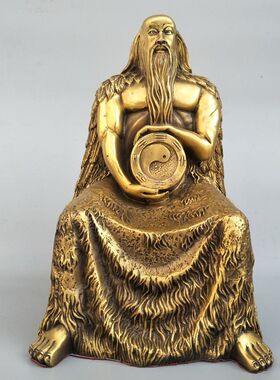 先天后天八卦祖师爷文王黄铜摆件