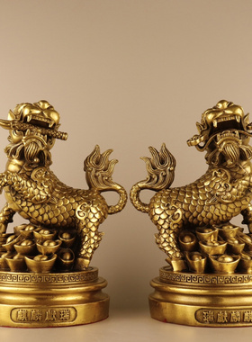 黄铜招财中式麒麟献瑞神兽一对