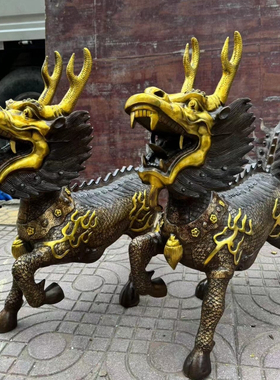 大号铜麒麟摆件神兽火麒麟一对