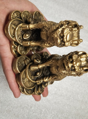 黄铜招财中式神兽麒麟一对摆件