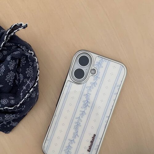 EshuRohe法式奶油黄条纹碎花简约苹果iPhone17手机壳16promax小众原创高级感15plus14新款13银框亮面新款磁吸 - 图1