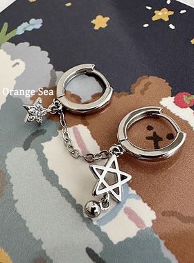 桃思竹星星链条双耳洞耳