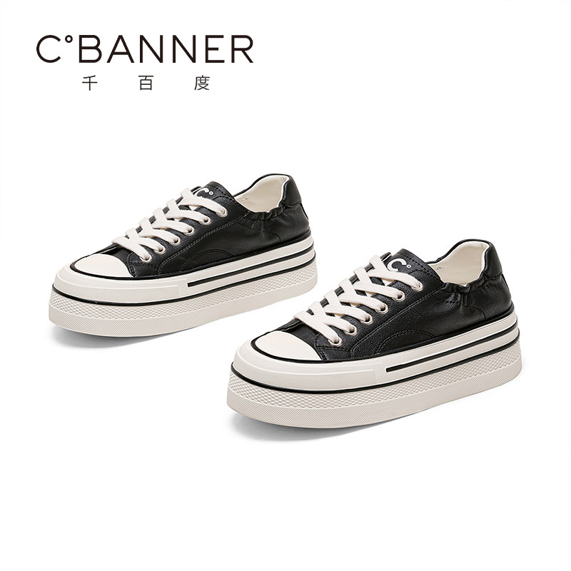 千百度时尚休闲鞋女系带松糕厚底增高真皮帆布鞋子女软底舒适板鞋,淘宝优惠券,粉丝福利购,淘宝优惠卷