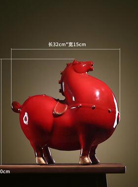 创意陶瓷覆古唐马摆件红马黑马客厅中式酒店会所桌面玄关软装饰品
