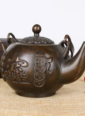 速发铜壶摆件壶纯招财进宝壶古玩茶铜茶道摆件鱼跃龙门复古客厅装