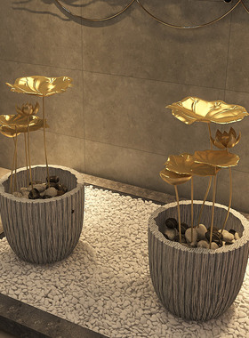 速发铁艺叶花荷荷落地摆件装饰庭院水池水景楼梯莲景金色干花