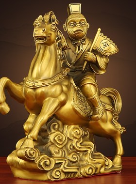 速发纯黄铜马摆件马上封侯发财招财马传上令家居客厅办公室开业送