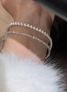 爆闪极细水晶手链进口施家水晶美产14K小众高级感叠戴手链项链