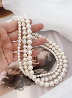 施家珍珠项链正圆强光$925银豌豆扣简约百搭高级感颈链毛衣链