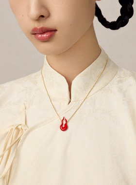 宝得意红色火焰滴釉项链新中式吊坠本命年国风原创设计女生日礼物