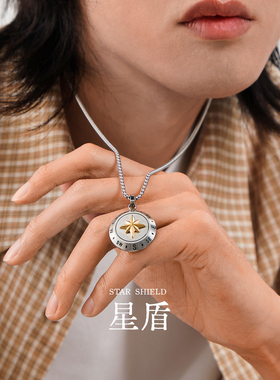 星宇纪钛钢镀K金圆牌项链男款