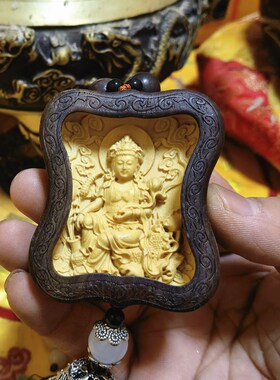 道用品黄杨木车挂件莲花观音车饰品道家用品观音菩萨车挂件