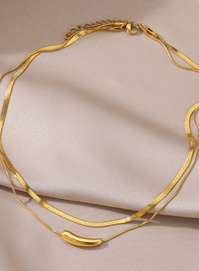 不锈钢双层叠戴项链女2024新款轻奢小众高级感装饰颈链饰配饰品